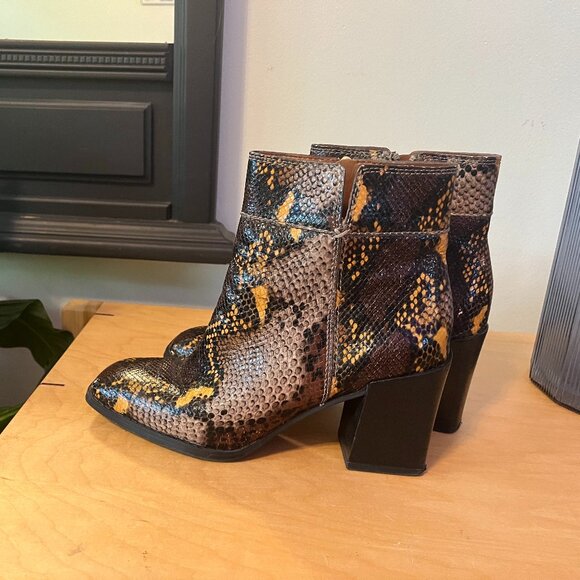 Franco Sarto Snakeskin Square Toe Boots (7) - Picture 1 of 5